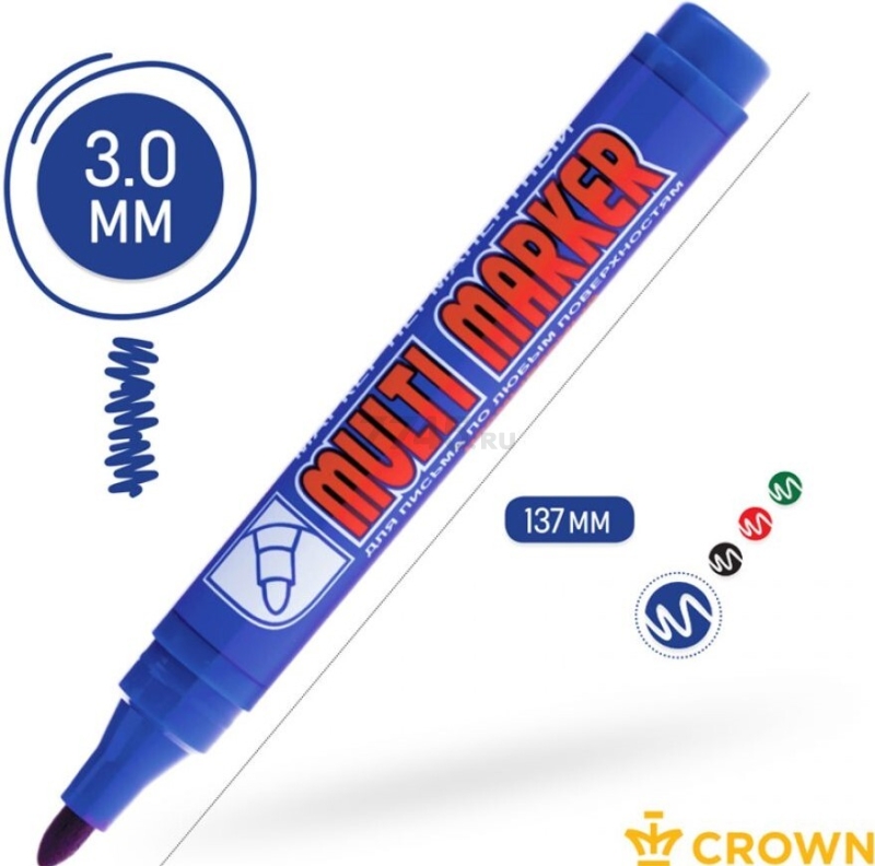 Маркер перманентный фетровый CROWN Multi Marker синий (CPM-800blue) - Фото 4
